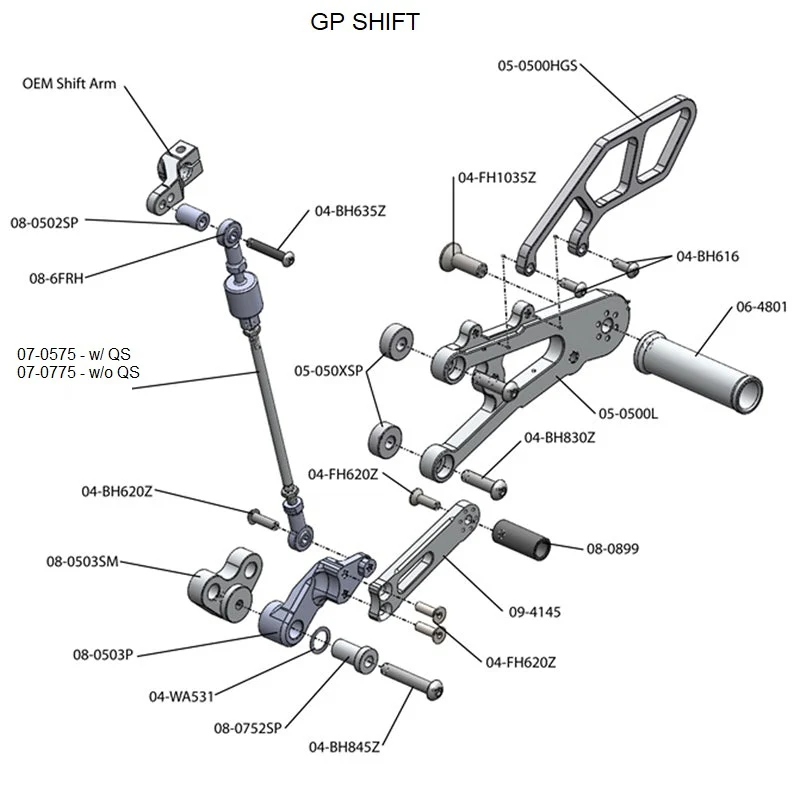 05-0503B Triumph Daytona 675R Rearset  - GP Shift w/QS Rod - RACE USE ONLY (No Side Stand) - Image 7