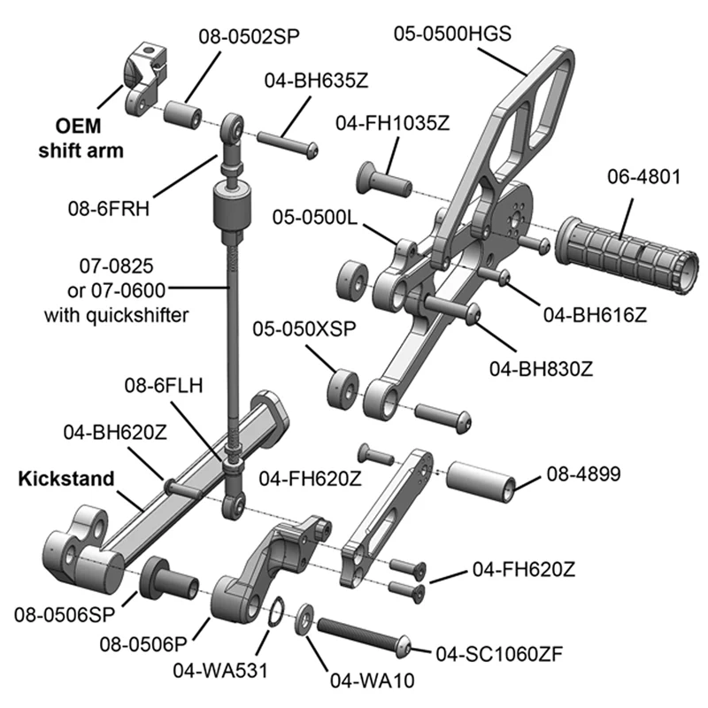 05-0508B Triumph Street Triple Rearset Kit, GP Shift W/O QS - Complete W/Shift and Brake Pedals - Image 4