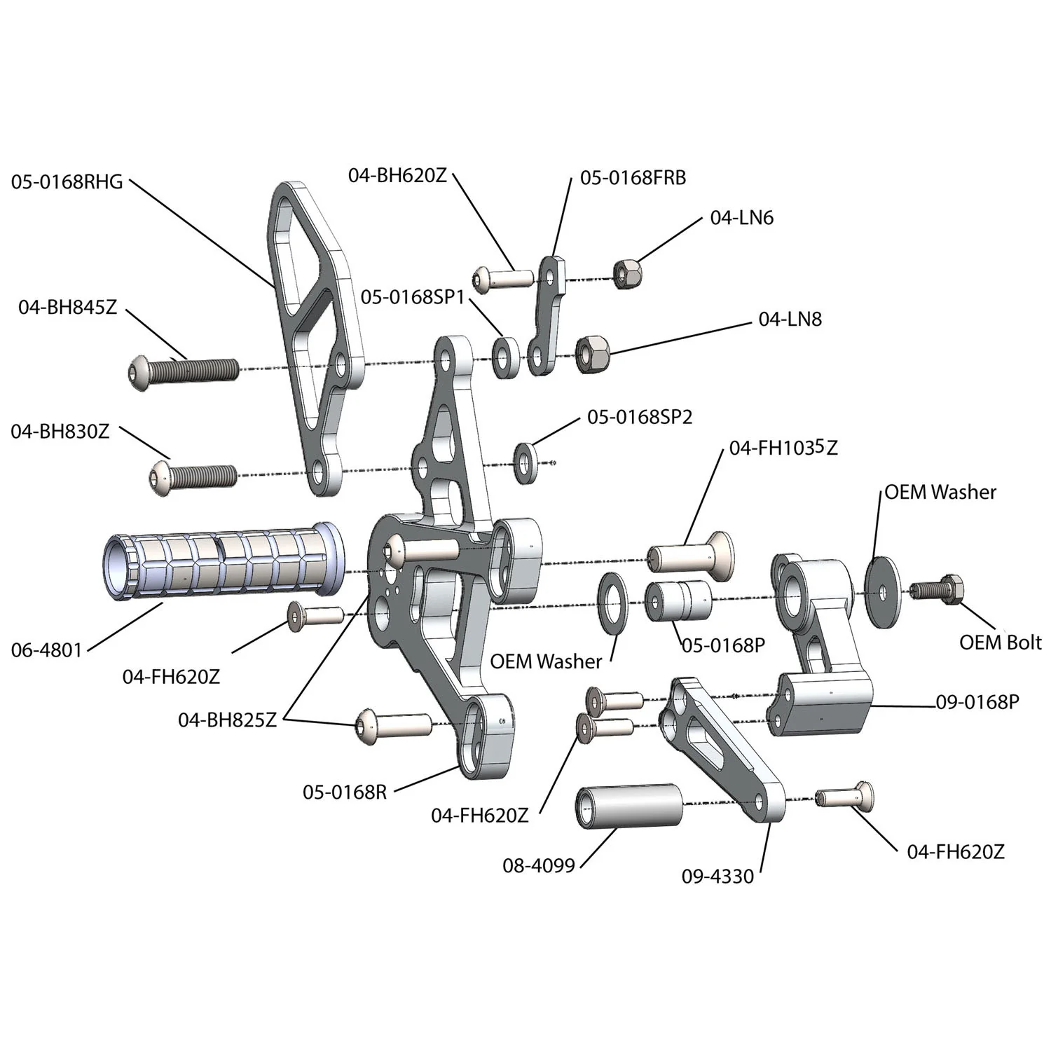05-0168B 2011-15 Kawasaki ZX-10R Rearset  - STD Shift - Image 4