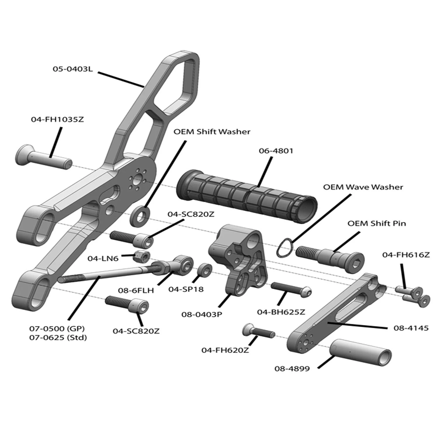 05-0403B Yamaha R3 Rearset  - STD Shift - Image 4