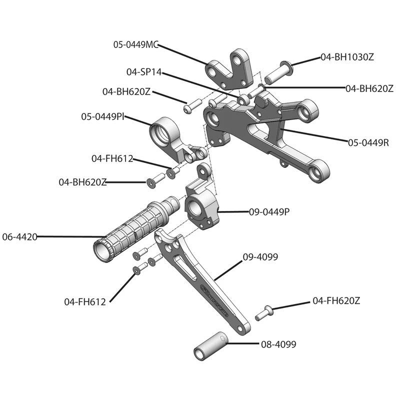 05-0448B 2006-16 Yamaha R6 Rearset  - STD Shift - Image 4