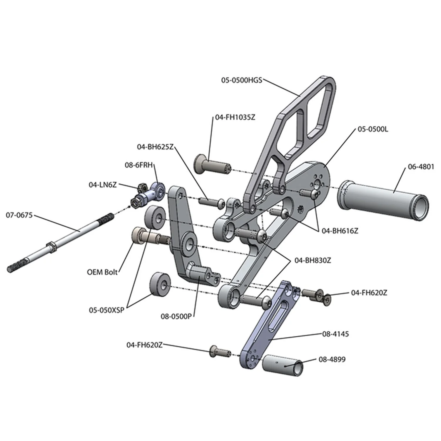 05-0500B 2006-12 Triumph Daytona 675 Rearset  - STD Shift - Image 4