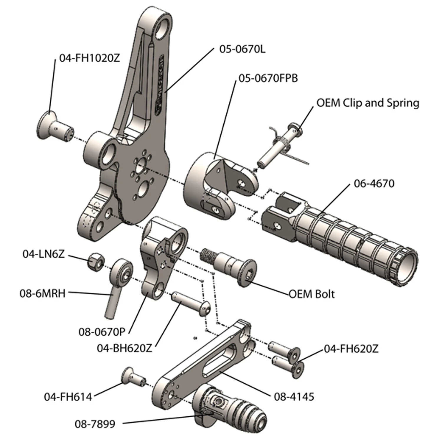05-0670B Ducati Diavel STD Shift Complete Rearset - Image 4