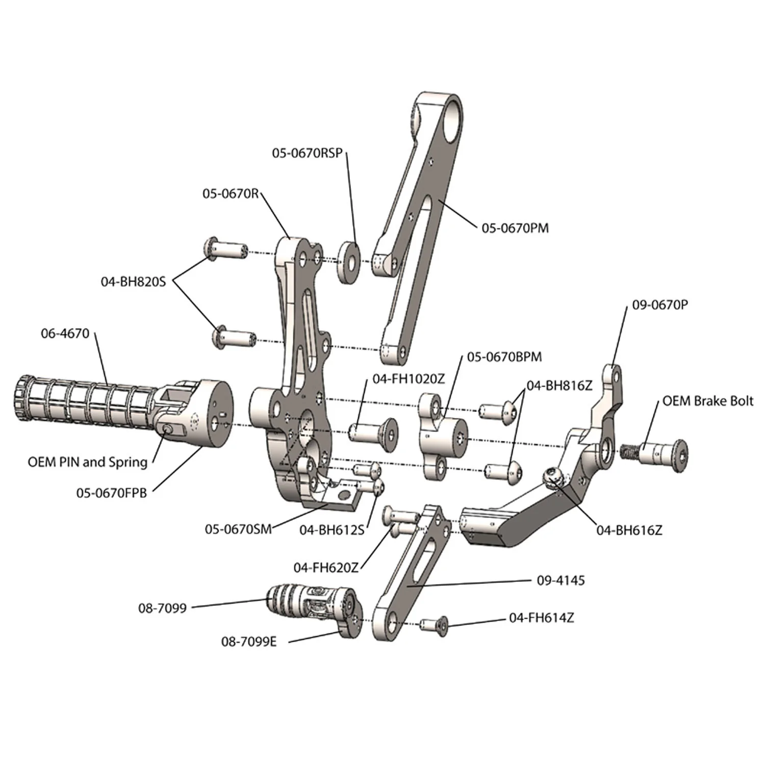 05-0670B Ducati Diavel STD Shift Complete Rearset - Image 5
