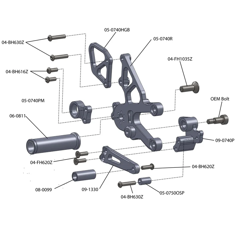 05-0742B 2011-16 Aprilia RSV4 APRC/Tuono V4 STD Shift Complete Rearset - Image 4