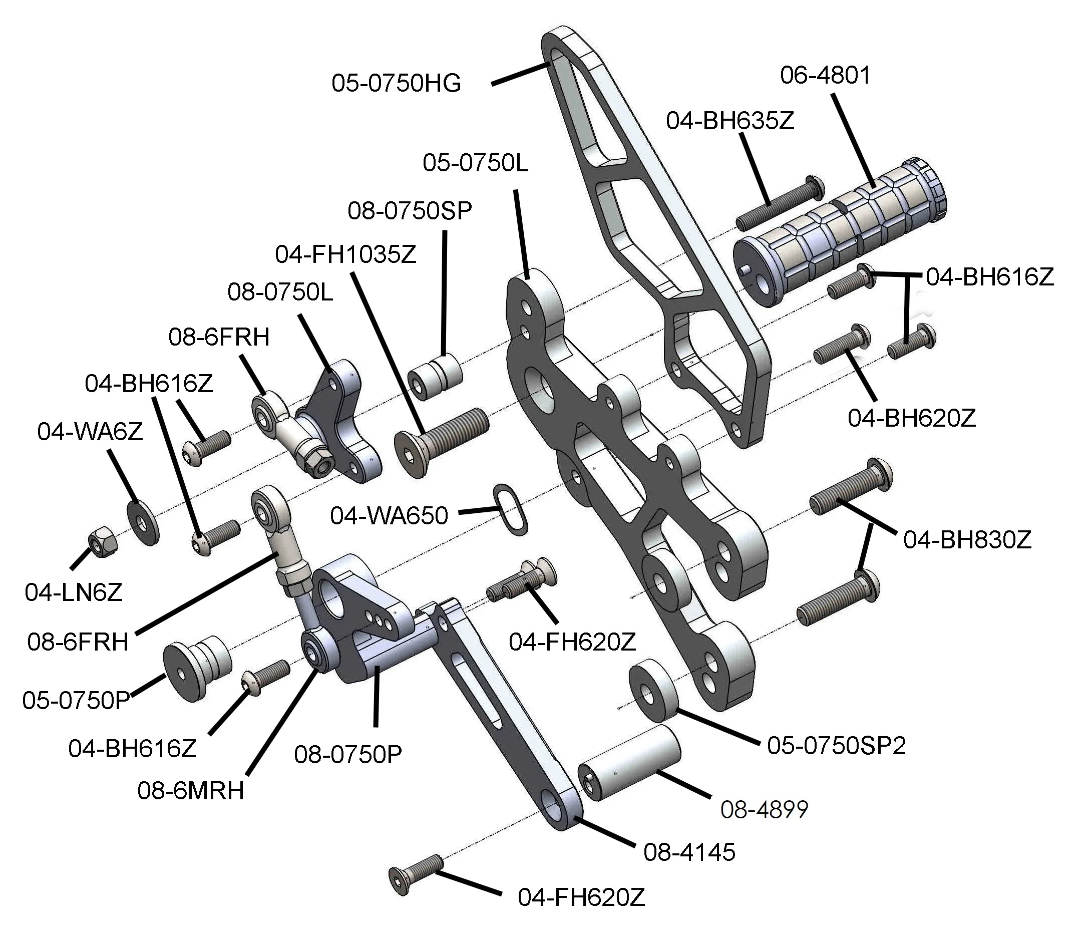 05-0750B 2009-14 BMW S1000RR, 2014-16 S1000R STD Shift Complete Rearset - Image 4