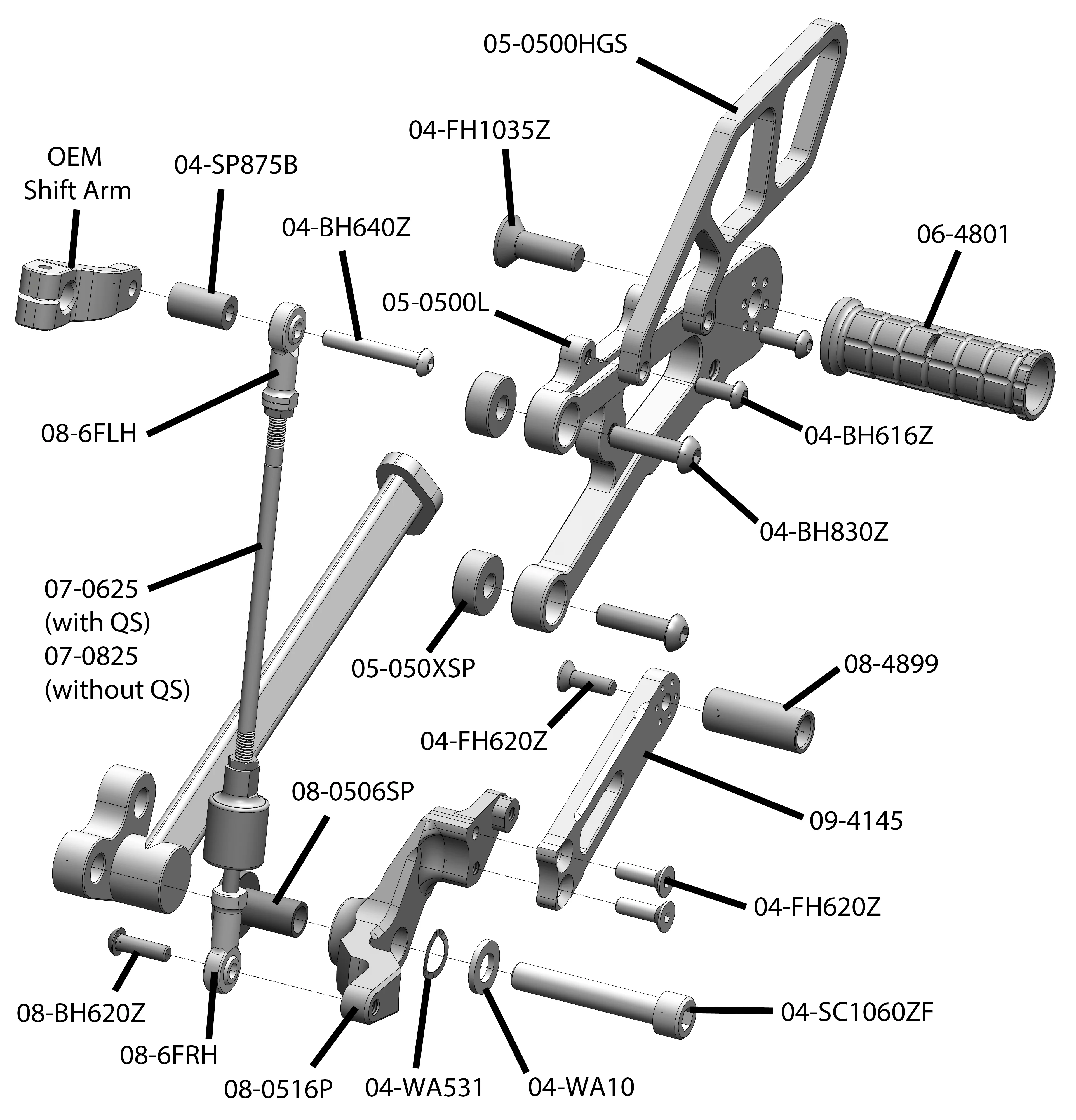 05-0516B Triumph 765 Street Triple Complete Rearset Kit w/ Pedals - GP Shift w/ Aftermarket Push QS - Image 2