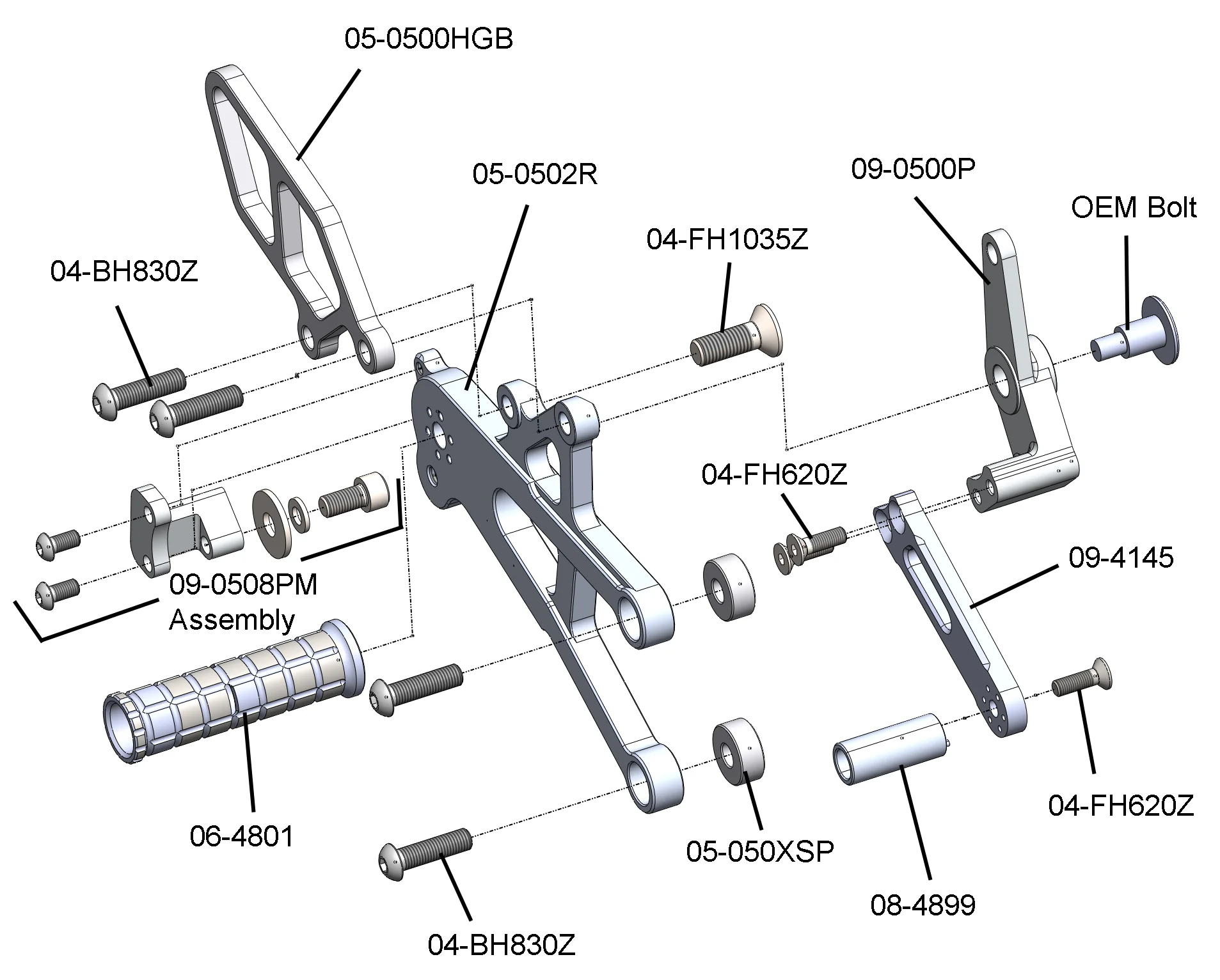 05-0516B Triumph 765 Street Triple Complete Rearset Kit w/ Pedals - GP Shift w/ Aftermarket Push QS - Image 3