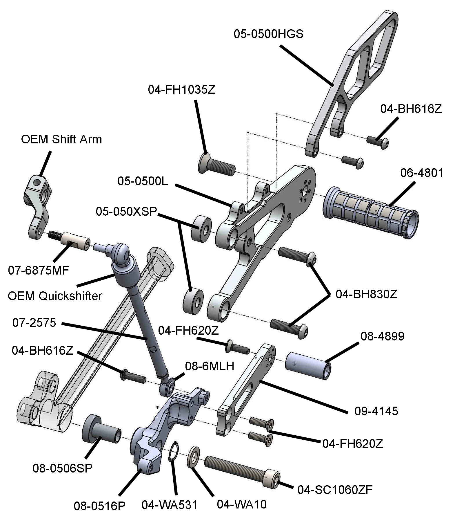05-0518B Triumph Daytona Moto 2 Complete Rearset Kit w/Pedals - Image 4